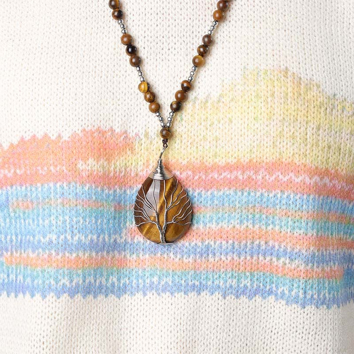 Collana con ciondolo di perline di forza di occhio di tigre naturale Buddha Stones