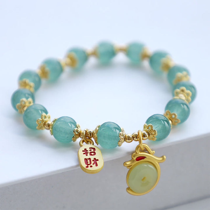 Buddha Stones Anno del Drago Agata Rossa Avventurina Verde Fibbia della Pace Carattere Fu Bracciale Fortunato