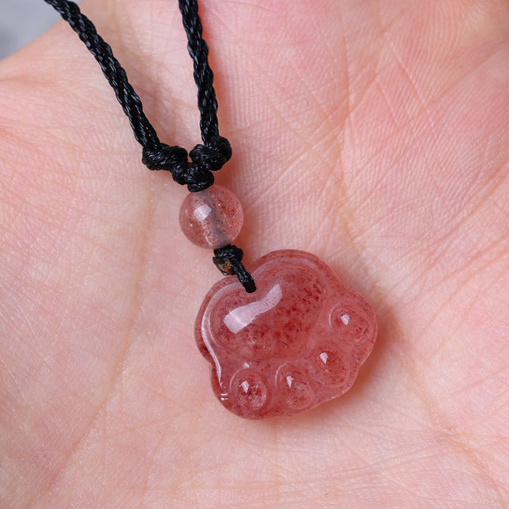 Buddha Stones Quarzo fragola Bella collana pendente con artiglio di zampa di gatto - image 4