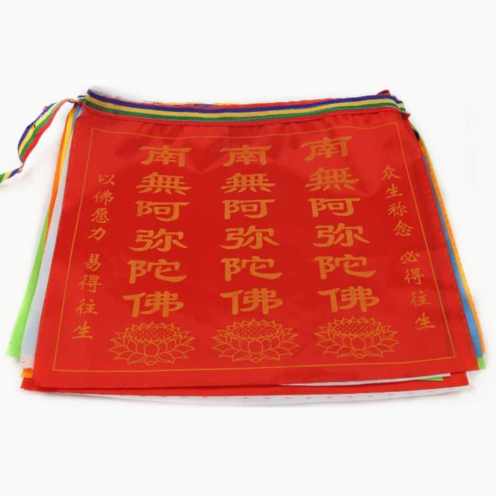 Buddha Stones Bandiera di preghiera tibetana a 7 colori con cavallo a vento e loto di buon auspicio per esterni, 21 pezzi. - image 26