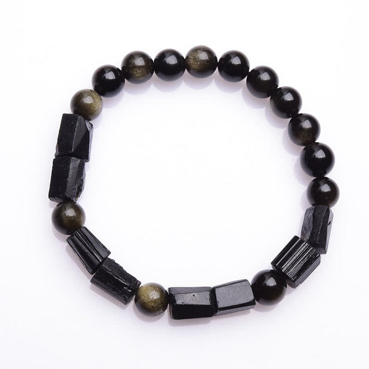 Bracciale Buddha Stones Oro Sheen Ossidiana Tormalina Nera Ricchezza