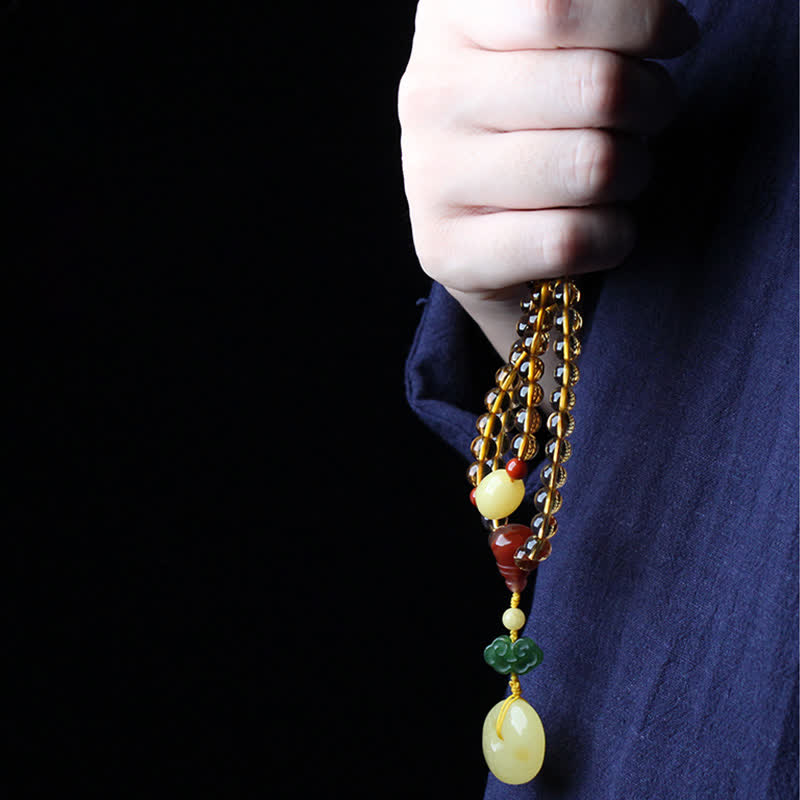 Braccialetto con ciondolo di protezione PiXiu, 108 perle di Mala, ambra citrino naturale, fibbia della pace, agata rossa - image 7