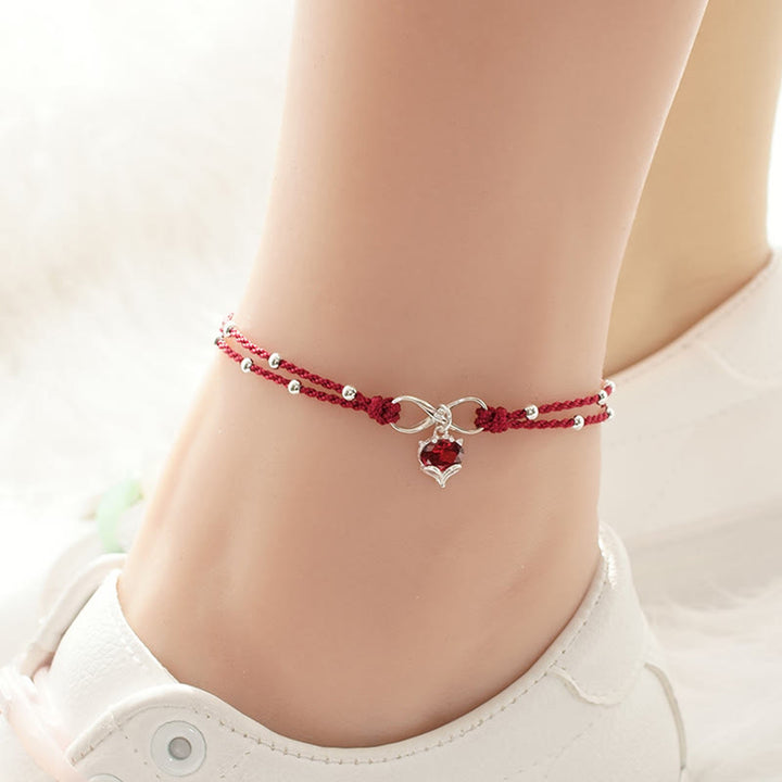 Cavigliera intrecciata con Buddha Stones, simbolo dell'amore, cuore e infinito