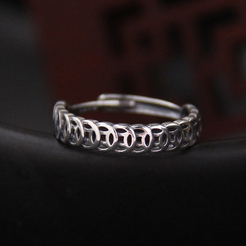 Anello regolabile portafortuna con design moneta in rame vintage