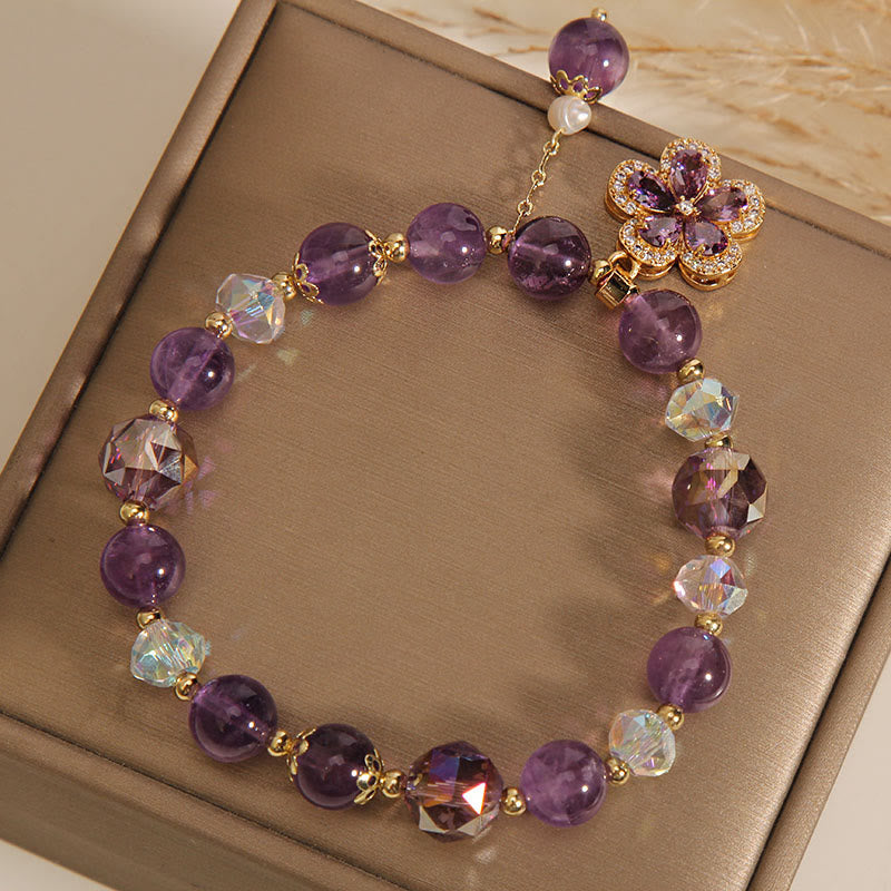 Bracciale con ciondolo a forma di fiore di perla di ametista naturale e trasformazione positiva