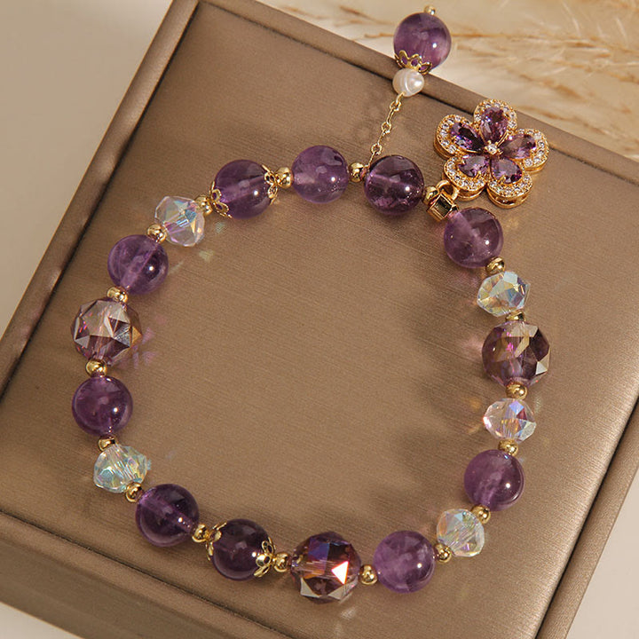 Bracciale con ciondolo a forma di fiore di perla di ametista naturale e trasformazione positiva