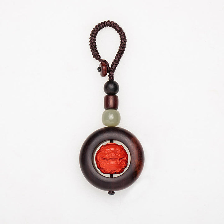 Buddha Stones Tibet Om Mani Padme Hum PiXiu Moneta di rame Piccola foglia Sandalo rosso Cinabro Protezione Portachiavi