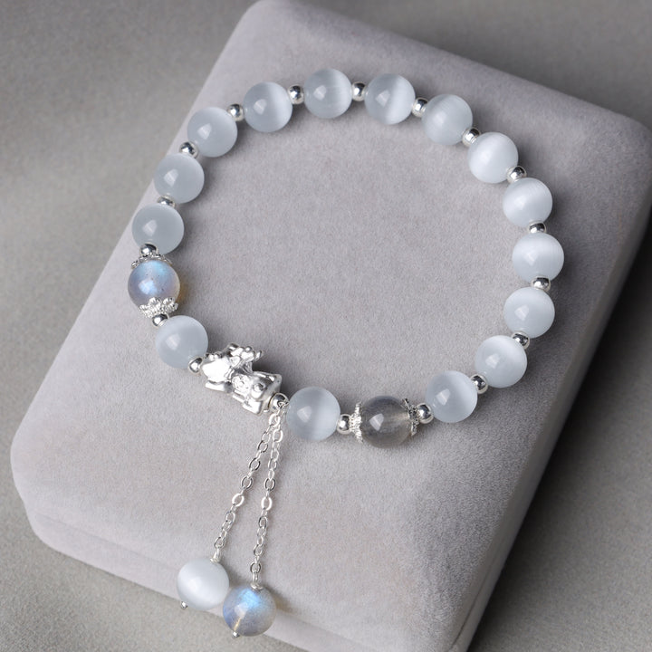 Braccialetto di supporto PiXiu in quarzo fragola con pietra lunare naturale occhio di gatto Buddha Stones