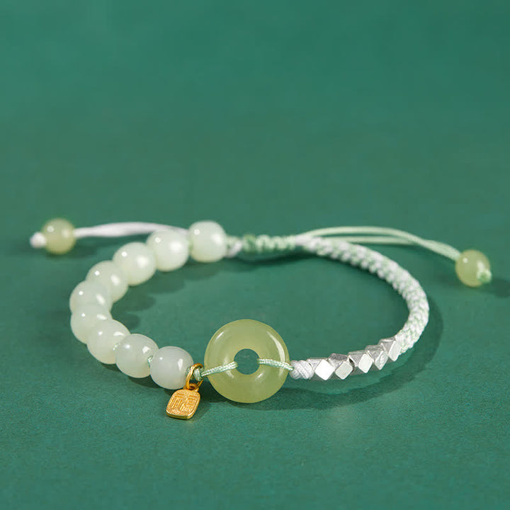 Braccialetto con ciondolo di fortuna e felicità con perline e fibbia della pace in giada Hetian in argento sterling 925 Buddha Stones - Verde - image 15