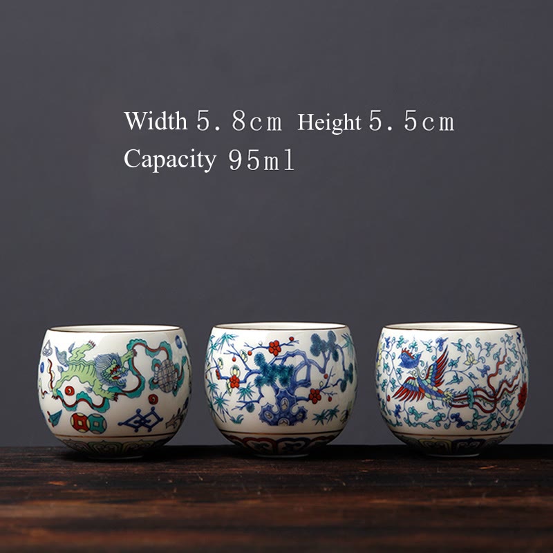 Buddha Stones Vintage Prugna Fiore Pino Bambù Fenice Kirin Leone Danzante Tazza da Tè in Ceramica Tazze da Tè