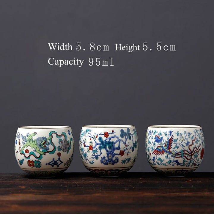 Buddha Stones Vintage Prugna Fiore Pino Bambù Fenice Kirin Leone Danzante Tazza da Tè in Ceramica Tazze da Tè