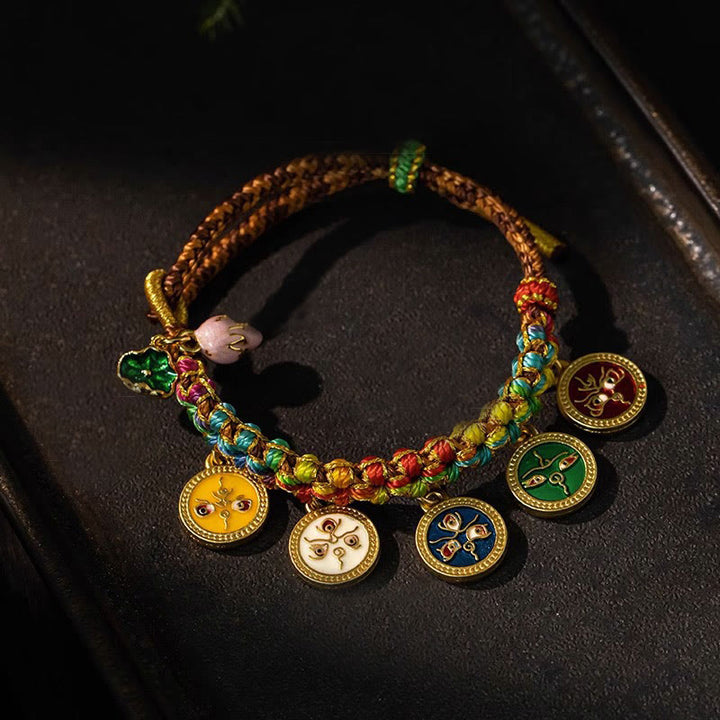 Braccialetto intrecciato con corda colorata tibetana Buddha Stones Five God of Wealth Luck