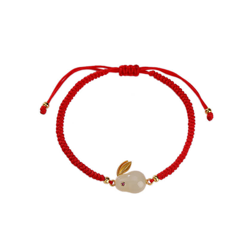 Braccialetto di protezione con corda rossa e giada bianca Hetian dell'anno del coniglio in argento sterling 925 Buddha Stones - image 6