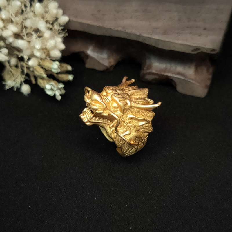 Anello di protezione della fortuna del drago dorato Buddha Stones