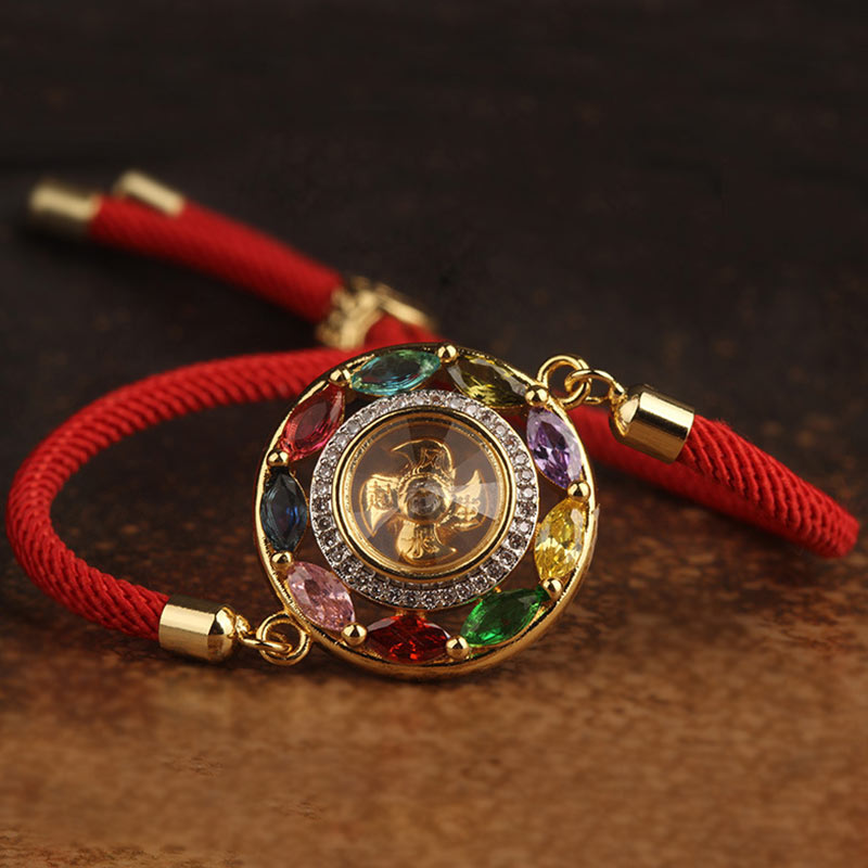 Buddha Stones Zircone colorato Rame Ricchezza Fortuna Rotazione Bracciale Collana Pendente