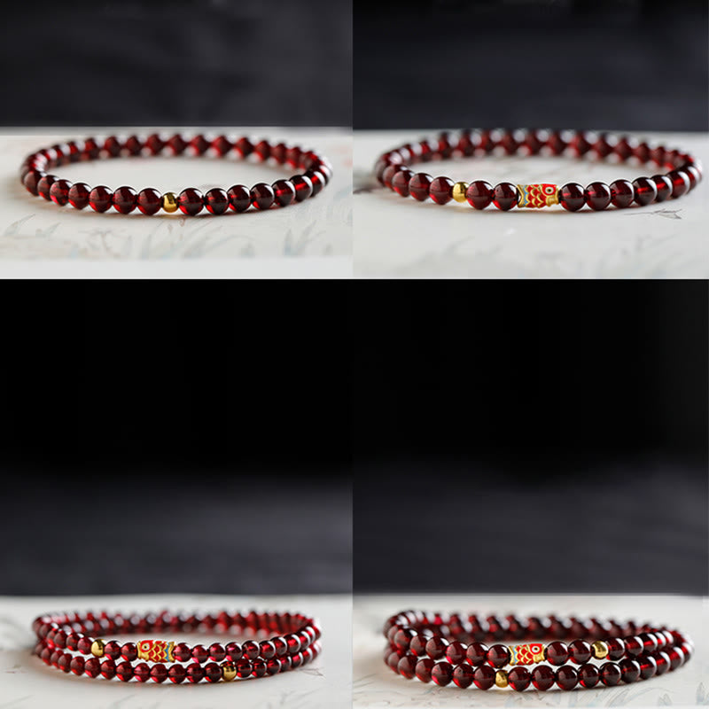 Braccialetto di protezione in granato naturale con pesce koi in oro 999 Buddha Stones - image 17