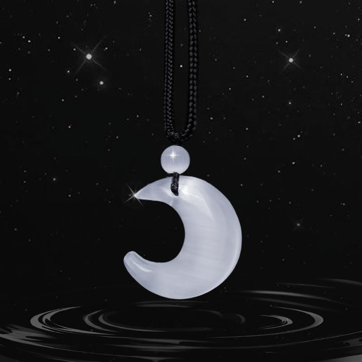 Buddha Stones Argento Naturale Lucentezza Ossidiana Selenite Cristallo Mezzaluna Yin Yang Coppia Protezione Collana Pendente - Cristallo di selenite - image 10