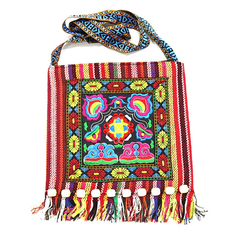 Borsa a tracolla in tela di camelia ricamata a mano tibetana