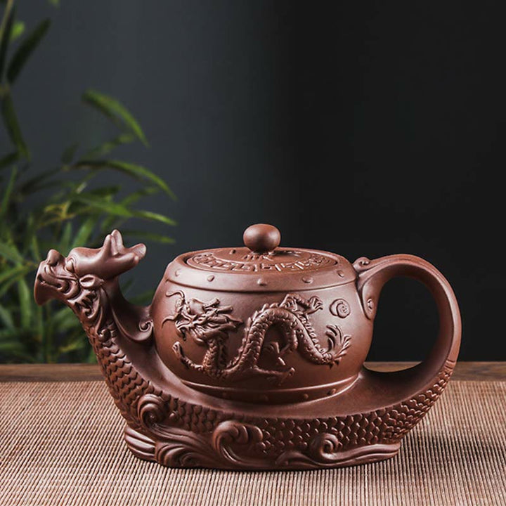 Teiera in ceramica viola con argilla e nuvole di buon auspicio, drago vintage , Buddha Stones