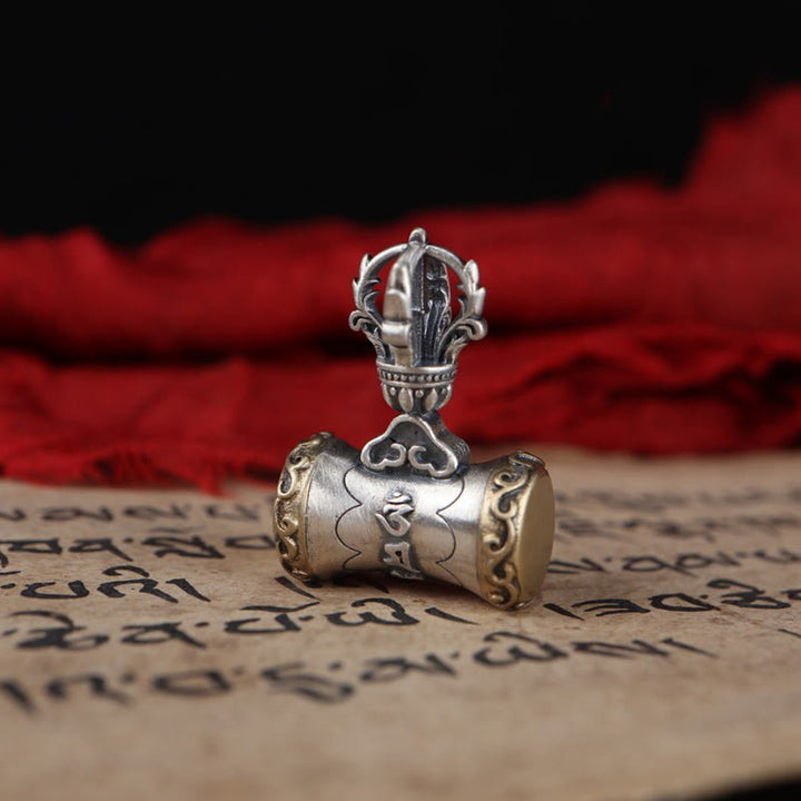 Buddha Stones Tibet 925 Sterling Silver Om Mani Padme Hum Dorje Campana Vajra Inciso Illuminazione Ciondolo Appeso Decorazione - Ciondolo Dorje Drum (19*26,5 mm) - image 9