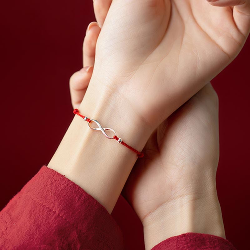 Buddha Stones 925 Sterling Silver Endless Knot Protezione Fortuna Braccialetto Cavigliera Corda Rossa - image 18
