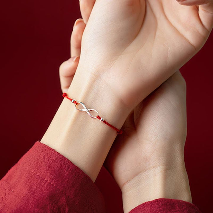 Buddha Stones 925 Sterling Silver Endless Knot Protezione Fortuna Braccialetto Cavigliera Corda Rossa - image 18