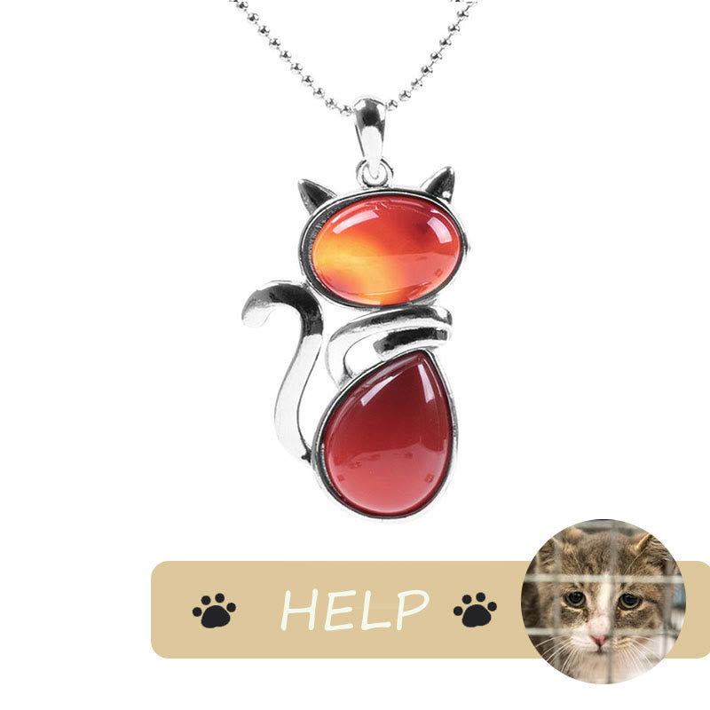 "Save A Cat" Collana con ciondolo amante dei gatti con motivo a gatto carino e protezione in cristallo naturale - Agata rossa - image 13
