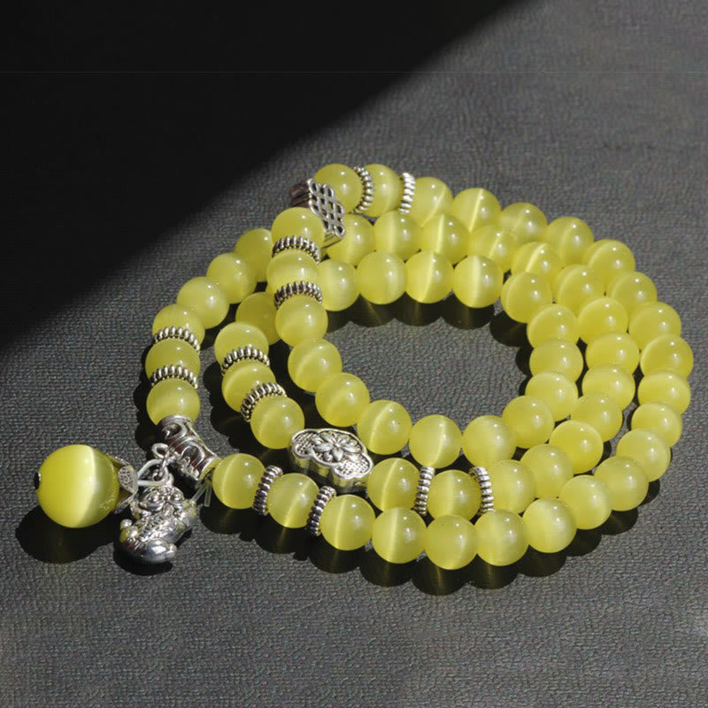 Braccialetto triplo avvolgente con supporto PiXiu Cat Eye Buddha Stones