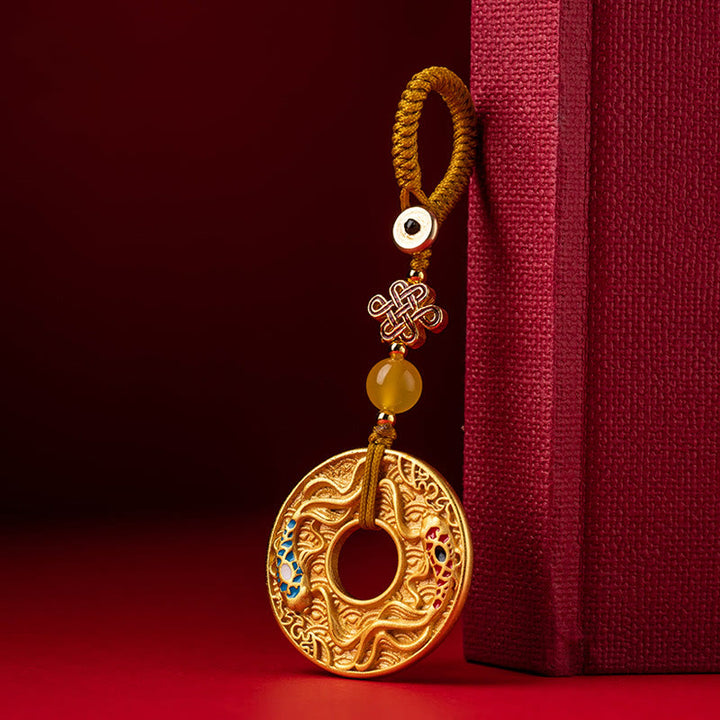 Portachiavi Buddha Stones Double Koi Fish Peace Buckle Wealth Luck