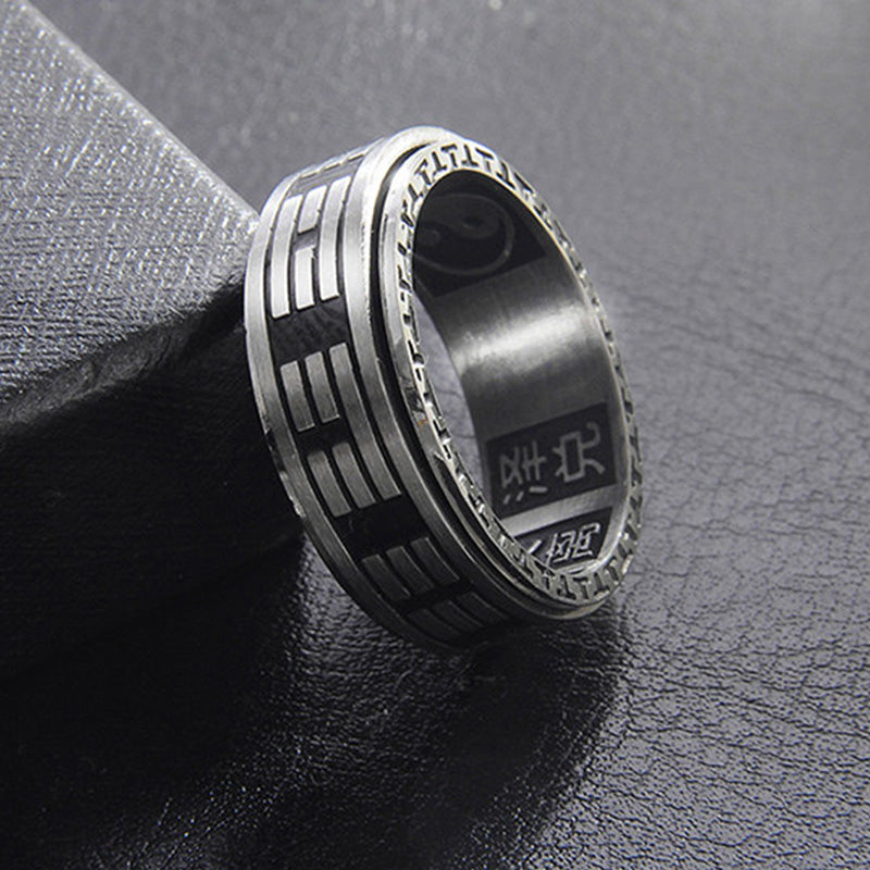 Anello girevole in acciaio al titanio con equilibrio Buddha Stones Bagua Yin Yang