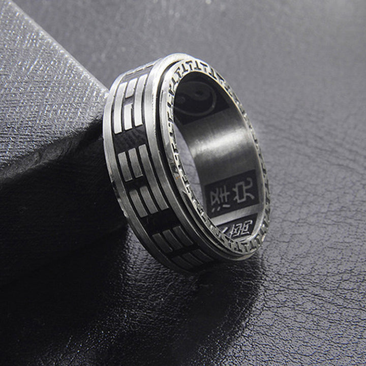 Anello girevole in acciaio al titanio con equilibrio Buddha Stones Bagua Yin Yang