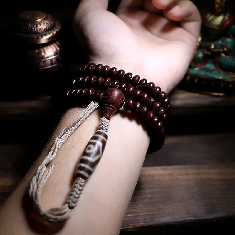 Buddha Stones Tibet naturale 108 Mala Beads Viola Bodhi Seed Three-eyed Dzi Bead Rame Dorje Harmony Bracciale