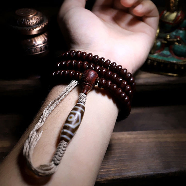 Buddha Stones Tibet naturale 108 Mala Beads Viola Bodhi Seed Three-eyed Dzi Bead Rame Dorje Harmony Bracciale