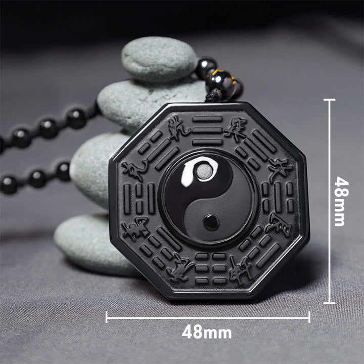 Buddha Stones Collana con ciondolo Yin Yang in pietra di ossidiana nera - image 2