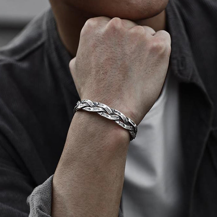Bracciale rigido con Buddha Stones pesce koi con design intrecciato, fortuna e ricchezza
