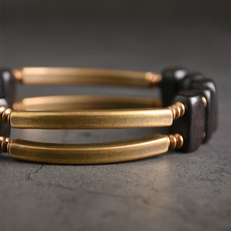 Bracciale a doppio strato in ottone e rame con Buddha Stones in legno di ebano tibetano - image 6