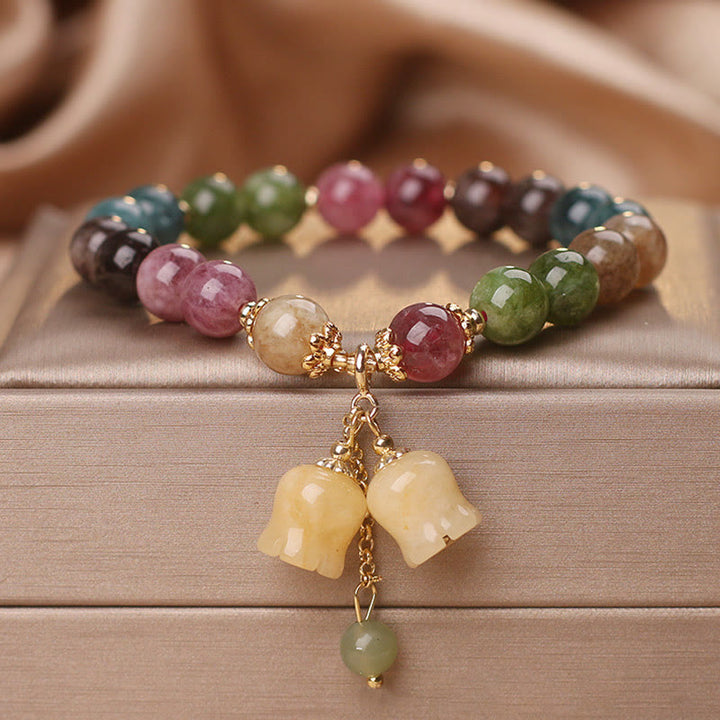 Braccialetto dell'amore con perline di fiori di tormalina colorata naturale Buddha Stones
