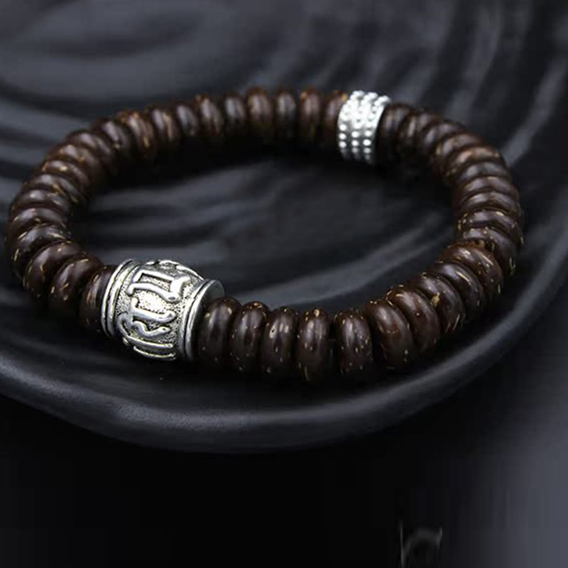 Braccialetto positivo Buddha Stones Natural Tibetan Coconut Shell Om Mani Padme Hum
