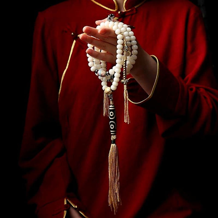 Buddha Stones Tibet 108 perle Mala Bodhi Seme Bagua Vajra Dzi Perline Bracciale Ricchezza Agata Grigia