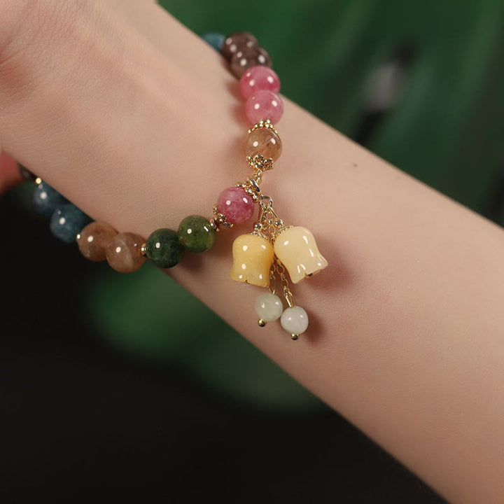 Braccialetto dell'amore con perline di fiori di tormalina colorata naturale Buddha Stones