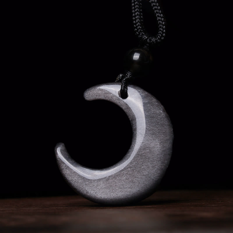 Buddha Stones Argento Naturale Lucentezza Ossidiana Selenite Cristallo Mezzaluna Yin Yang Coppia Protezione Collana Pendente - image 1