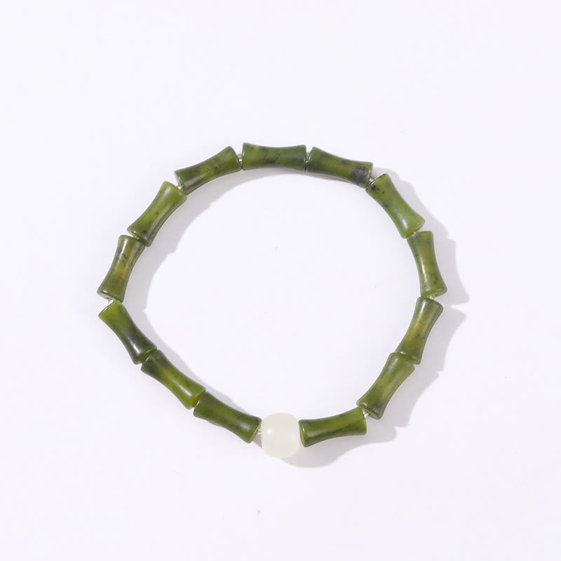 Bracciale Buddha Stones Green Bamboo Jade Pattern Luck Abundance