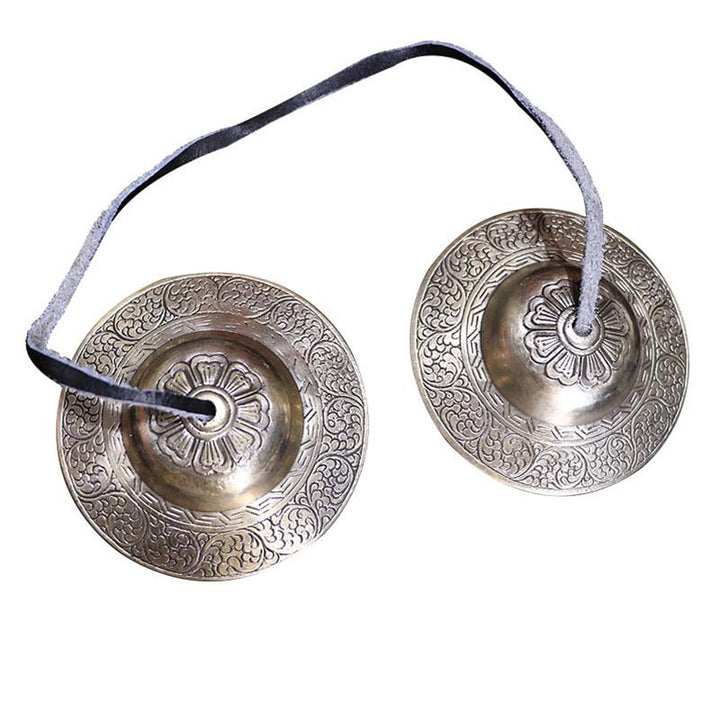 Buddha Stones Campana Tingsha Tibetana Nuvola di Buon Auspicio Sei Vere Parole Rame Ricchezza Decorazione