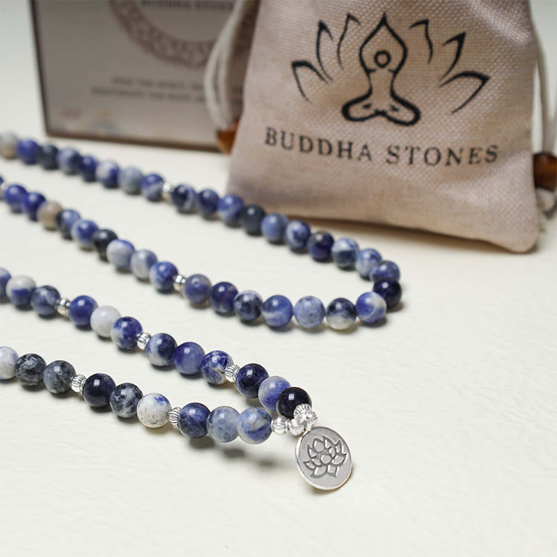Collana con bracciale in pietra naturale Buddha Stones Aventurina blu Lotus Peace