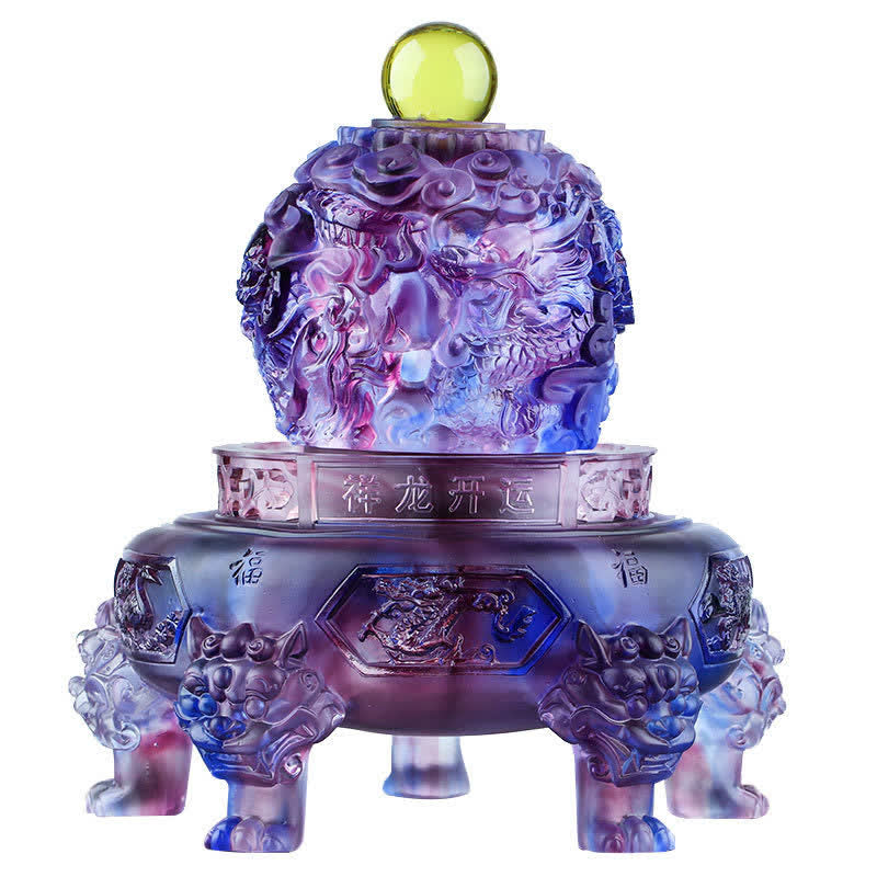 Buddha Stones Feng Shui Drago di buon auspicio Cristallo Liuli fatto a mano Pezzo d'arte girevole Fortuna Decorazione per ufficio in casa - image 1