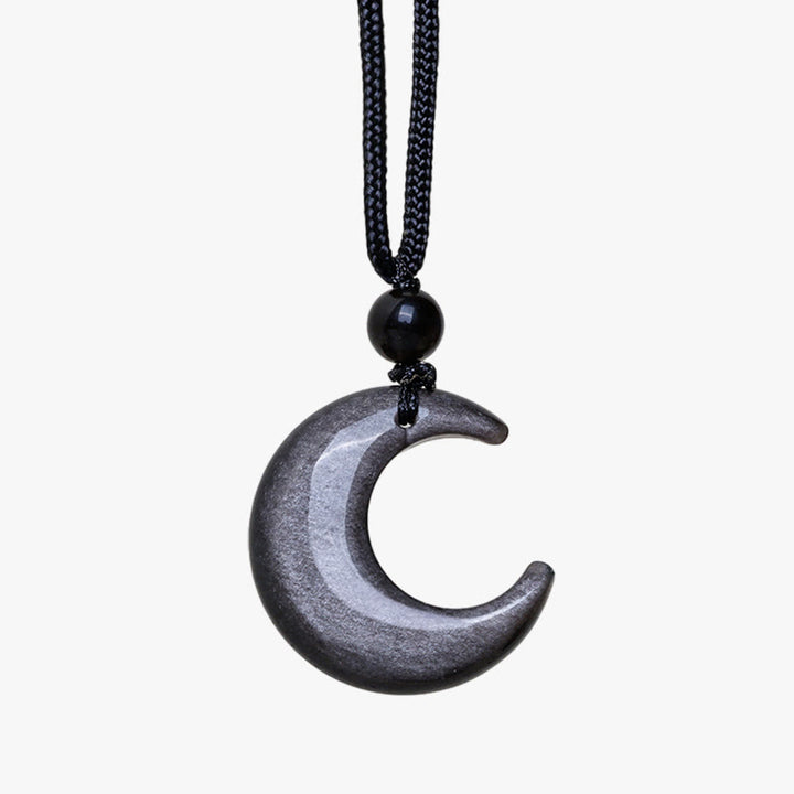 Buddha Stones Argento Naturale Lucentezza Ossidiana Selenite Cristallo Mezzaluna Yin Yang Coppia Protezione Collana Pendente - image 8