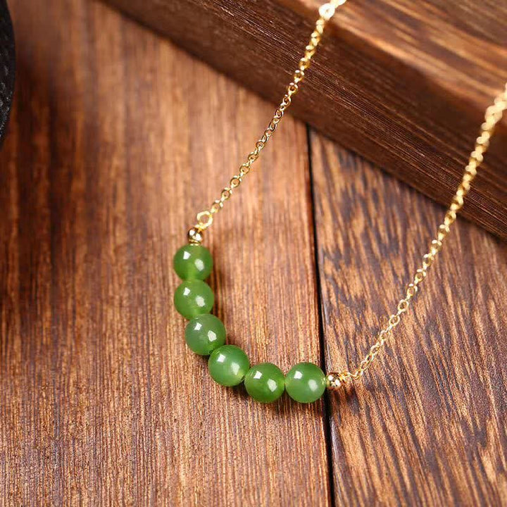 Collana con ciondolo portafortuna in giada ciano Hetian placcata in oro 14k