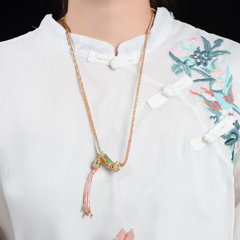 Collana con ciondolo in rame colorato con Buddha Stones e corda di ricchezza - image 2