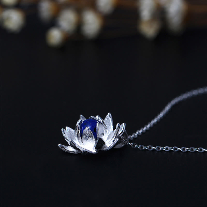 Collana con ciondolo a forma di fiore di loto in argento sterling 925, lapislazzuli e Buddha Stones, per la cura di sé - image 4
