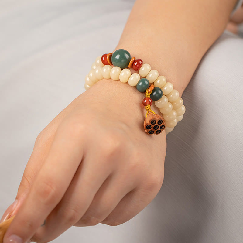 Braccialetto doppio giro Buddha Stones Bodhi Seed Lotus Baccello Charm Peace
